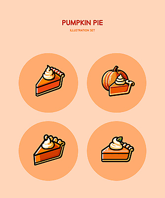 조각 채소 일러스트 호박 사람없음 세트 주황색 풀잎 달콤 크림 호박파이 국내일러스트 AI파일 컬러 잎 풀_식물 맛 파이_빵 파일형식 벡터