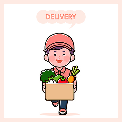 전신 모자 남자 토마토 일러스트 윙크 한명 들기 성인 귀여움 당근 배달원 브로콜리 배송 택배상자 성인남자한명만 국내일러스트 AI파일 직업 1 잡화 컨셉 채소 모션 뿌리채소 표정 사람 상자 택배 남자한명만 성인남자만 파일형식 벡터