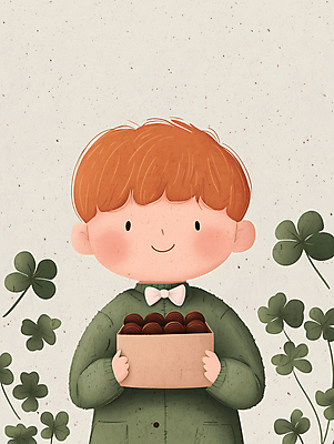 JPG 남자 행복 어린이 일러스트 선물 한명 미소 들기 소년 상반신 초록색 상자 네잎클로버 소년한명만 국내일러스트 AI일러스트 AI콘텐츠 식물 1 감정 컬러 모션 표정 사람 클로버 남자한명만 소년만 파일형식