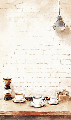 JPG 커피 일러스트 벽돌 전등 사람없음 원두 빈티지 커피잔 컵받침 나무탁자 라떼 베이지색 국내일러스트 AI일러스트 AI콘텐츠 음료 컬러 컨셉 탁자 조명 잔 받침대 파일형식