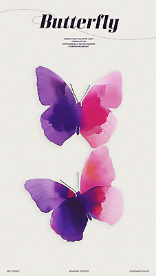 PSD 포스터 분홍색 나비 일러스트 추상 수채화 사람없음 보라색 우아함 번짐 그라데이션 단순화된 편집소스 미니멀 국내일러스트 컬러 곤충 컨셉 무늬 파일형식 효과