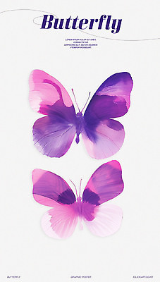PSD 포스터 나비 일러스트 추상 수채화 사람없음 보라색 우아함 번짐 그라데이션 단순화된 편집소스 미니멀 국내일러스트 컬러 곤충 컨셉 무늬 파일형식 효과