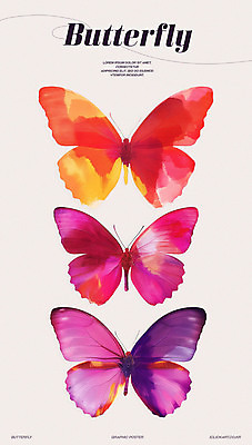 PSD 포스터 분홍색 나비 일러스트 추상 수채화 사람없음 우아함 그라데이션 단순화된 편집소스 미니멀 국내일러스트 컬러 곤충 컨셉 무늬 파일형식