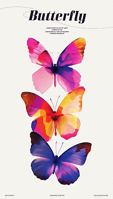 PSD 포스터 나비 일러스트 추상 수채화 사람없음 보라색 우아함 그라데이션 단순화된 편집소스 미니멀 국내일러스트 컬러 곤충 컨셉 무늬 파일형식