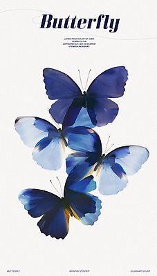 PSD 포스터 나비 일러스트 추상 수채화 사람없음 파란색 우아함 겹침 그라데이션 단순화된 편집소스 미니멀 국내일러스트 컬러 곤충 컨셉 무늬 파일형식