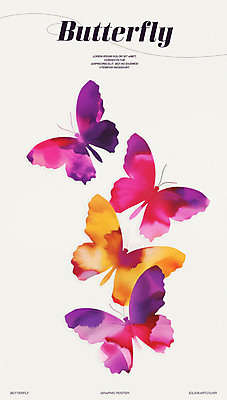 PSD 포스터 나비 일러스트 추상 수채화 사람없음 보라색 우아함 번짐 그라데이션 단순화된 편집소스 미니멀 국내일러스트 컬러 곤충 컨셉 무늬 파일형식 효과