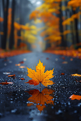 JPG 편집이미지 도로 단풍 낙엽 자연 풍경 사람없음 반사 가을 숲 웅덩이 편집실사 AI컴퓨터그래픽 AI콘텐츠 계절 길 잎 교통시설 CG 생태계 파일형식