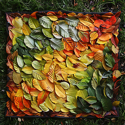 JPG 편집이미지 낙엽 자연 사람없음 초록색 주황색 가을 풀 편집실사 AI포토 AI콘텐츠 식물 계절 컬러 잎 CG 생태계 파일형식