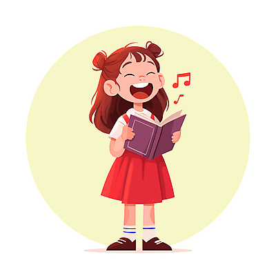 전신 여자 어린이 음악 음표 일러스트 노래 한명 들기 소녀 책 빨간색 즐거움 소녀한명만 국내일러스트 AI파일 1 기호 감정 컬러 모션 문화예술 사람 여자한명만 소녀만 파일형식 벡터