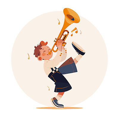 전신 남자 어린이 음악 연주 음표 일러스트 한명 소년 즐거움 트럼펫 다리들기 소년한명만 국내일러스트 AI파일 1 기호 감정 모션 문화예술 사람 금관악기 남자한명만 소년만 파일형식 벡터