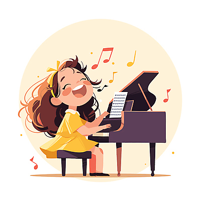 전신 여자 어린이 음악 음표 일러스트 노래 한명 소녀 노란색 피아노 악보 즐거움 소녀한명만 국내일러스트 AI파일 1 기호 감정 컬러 문화예술 사람 건반악기 여자한명만 소녀만 파일형식 벡터