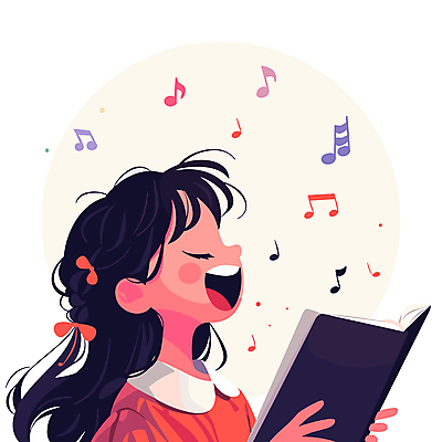 여자 어린이 음악 음표 일러스트 노래 한명 들기 소녀 상반신 책 빨간색 즐거움 소녀한명만 국내일러스트 AI파일 1 기호 감정 컬러 모션 문화예술 사람 여자한명만 소녀만 파일형식 벡터