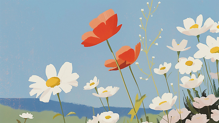 JPG 일러스트 하늘 풍경 사람없음 들꽃 국내일러스트 AI일러스트 AI콘텐츠 꽃 파일형식