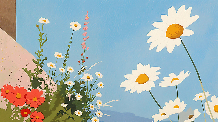 JPG 꽃 잎 일러스트 하늘 풍경 사람없음 국내일러스트 AI일러스트 AI콘텐츠 식물 파일형식