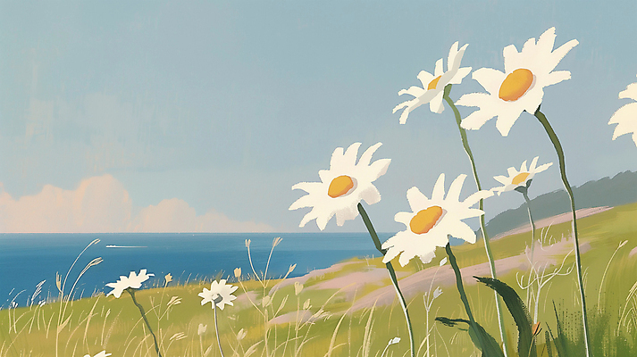 JPG 바다 일러스트 하늘 풍경 사람없음 들꽃 언덕 국내일러스트 AI일러스트 AI콘텐츠 꽃 파일형식