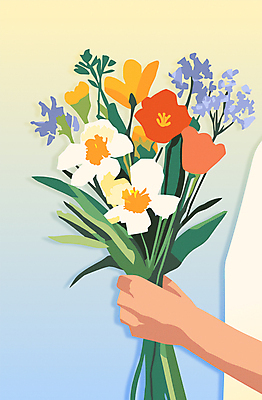 손 여자 부케 결혼 일러스트 한명 들기 성인 신체부위 축하 그라데이션 내추럴 성인여자한명만 국내일러스트 AI파일 1 꽃다발 컨셉 모션 사람 이벤트 여자한명만 성인여자만 파일형식 벡터