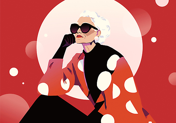 모델 라이프스타일 여자 패션 노년 할머니 일러스트 한명 상반신 빨간색 실버라이프 선글라스 물방울무늬 턱괴기 원형 부자 잡지 패션쇼 노인여자한명만 액티브시니어 국내일러스트 AI파일 도형 1 안경 컬러 컨셉 무늬 모션 사람 성인 생활 간행물 쇼 여자한명만 노인여자만 파일형식 벡터
