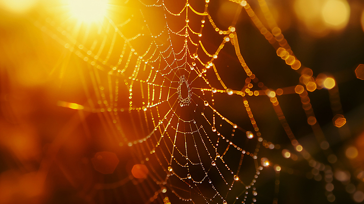 JPG 편집이미지 사람없음 주황색 일몰 물방울 거미줄 보케 편집실사 AI포토 AI콘텐츠 컬러 노을 CG 파일형식