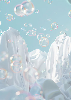 JPG 편집이미지 셔츠 가사 사람없음 청결 빨래 천 공기방울 편집실사 AI컴퓨터그래픽 AI콘텐츠 상의 직물 위생 CG 파일형식