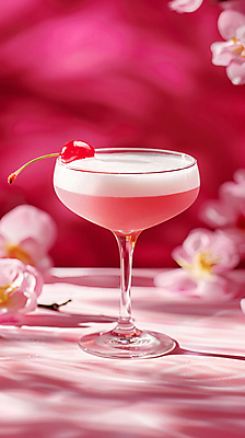 JPG 편집이미지 꽃 분홍색 그림자 사람없음 햇빛 칵테일 체리 칵테일잔 편집실사 AI포토 AI콘텐츠 식물 컬러 술잔 과일 주류 태양 CG 파일형식