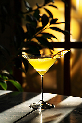 JPG 편집이미지 잎 그림자 사람없음 빛 노란색 칵테일 칵테일잔 슬라이스 편집실사 AI포토 AI콘텐츠 식물 컬러 술잔 주류 CG 파일형식