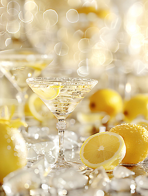 JPG 편집이미지 단면 사람없음 빛 노란색 얼음 칵테일 레몬 칵테일잔 보케 편집실사 AI포토 AI콘텐츠 자연요소 컬러 술잔 과일 주류 CG 파일형식