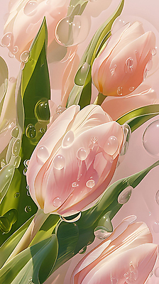 JPG 편집이미지 꽃잎 분홍색 잎 사람없음 햇빛 튤립 물방울 화사함 편집실사 식물 꽃 컬러 컨셉 태양 CG 파일형식