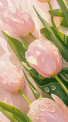 JPG 편집이미지 꽃잎 분홍색 잎 사람없음 햇빛 튤립 물방울 화사함 편집실사 식물 꽃 컬러 컨셉 태양 CG 파일형식