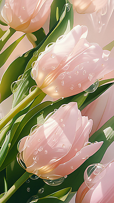 JPG 편집이미지 꽃잎 분홍색 잎 사람없음 튤립 물방울 화사함 편집실사 식물 꽃 컬러 컨셉 CG 파일형식