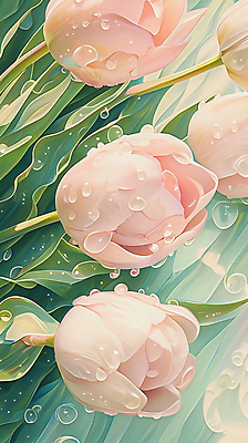 JPG 편집이미지 꽃잎 분홍색 잎 사람없음 튤립 물방울 화사함 편집실사 식물 꽃 컬러 컨셉 CG 파일형식