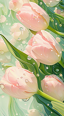 JPG 편집이미지 꽃잎 분홍색 잎 사람없음 튤립 물방울 화사함 편집실사 식물 꽃 컬러 컨셉 CG 파일형식