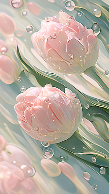 JPG 편집이미지 꽃잎 분홍색 잎 사람없음 튤립 물방울 화사함 편집실사 식물 꽃 컬러 컨셉 CG 파일형식