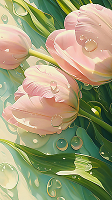 JPG 편집이미지 꽃잎 분홍색 잎 그림자 사람없음 튤립 물방울 화사함 편집실사 식물 꽃 컬러 컨셉 CG 파일형식