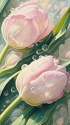 JPG 편집이미지 꽃잎 분홍색 잎 사람없음 튤립 물방울 화사함 편집실사 식물 꽃 컬러 컨셉 CG 파일형식