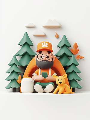 JPG 나무 편집이미지 모자 남자 배낭 자연 휴식 산 수염 텐트 한명 웃음 성인 야외 노란색 3D 주황색 등산 캠핑 개 숲 등산객 성인남자한명만 편집3D AI컴퓨터그래픽 AI콘텐츠 식물 1 잡화 컬러 컨셉 가방 포유류 레저 표정 캠핑도구 사람 트래킹 디지털합성 생태계 남자한명만 성인남자만 파일형식