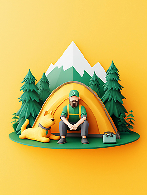 JPG 나무 편집이미지 모자 남자 배낭 자연 휴식 산 수염 텐트 한명 웃음 성인 야외 노란색 3D 등산 캠핑 개 숲 등산객 성인남자한명만 편집3D AI컴퓨터그래픽 AI콘텐츠 식물 1 잡화 컬러 컨셉 가방 포유류 레저 표정 캠핑도구 사람 트래킹 디지털합성 생태계 남자한명만 성인남자만 파일형식