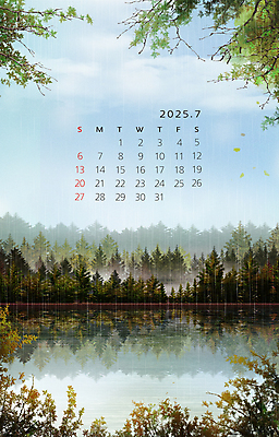 PSD 나무 구름 일러스트 자연 산 풍경 사람없음 초록색 여름 파란색 강 반사 달력 비 숲 장마 소나기 7월 2025년 을사년 국내일러스트 자연요소 식물 계절 컬러 날씨 비_날씨 날짜 연도 생태계 파일형식