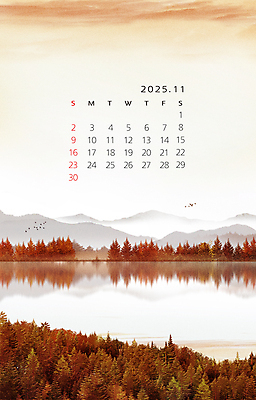 PSD 구름 단풍 일러스트 자연 단풍나무 산 풍경 사람없음 강 반사 갈색 노을 달력 가을 11월 단풍놀이 2025년 을사년 국내일러스트 자연요소 나무 계절 컬러 잎 소풍 날짜 연도 생태계 파일형식