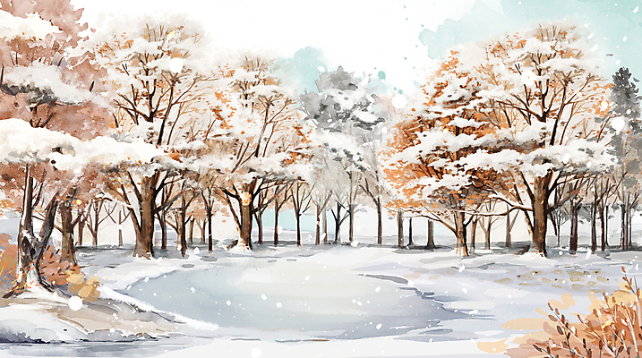 PSD 나무 구름 겨울 일러스트 수채화 사람없음 회색 눈 숲 눈덮임 국내일러스트 자연요소 식물 계절 컬러 컨셉 날씨 파일형식