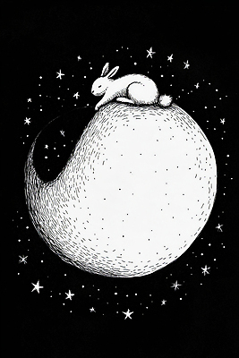 JPG 일러스트 밤하늘 동화 사람없음 평화 우주 고요 꿈 보름달 달 흰색 토끼 잠 편안함 신비 토끼캐릭터 상상력 국내일러스트 AI일러스트 AI콘텐츠 자연요소 컬러 동물캐릭터 컨셉 포유류 하늘 반려동물 감각 야간 파일형식