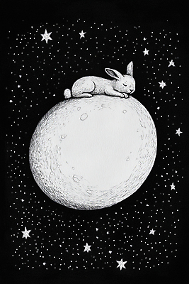 JPG 일러스트 밤하늘 동화 사람없음 우주 고요 꿈 보름달 달 흰색 토끼 잠 신비 토끼캐릭터 상상력 국내일러스트 AI일러스트 AI콘텐츠 자연요소 컬러 동물캐릭터 컨셉 포유류 하늘 반려동물 야간 파일형식