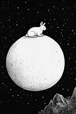 JPG 일러스트 밤하늘 동화 사람없음 우주 고요 꿈 보름달 달 흰색 토끼 잠 신비 토끼캐릭터 상상력 국내일러스트 AI일러스트 AI콘텐츠 자연요소 컬러 동물캐릭터 컨셉 포유류 하늘 반려동물 야간 파일형식