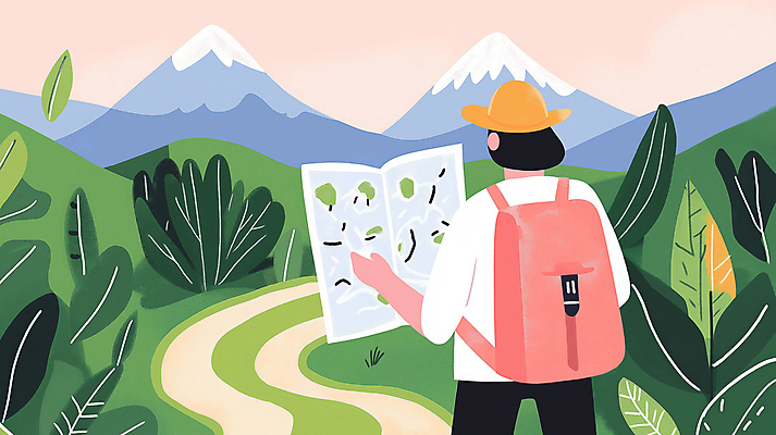 JPG 모자 남자 여행 지도 일러스트 자연 산 한명 풍경 성인 초록색 하이킹 풀잎 등산객 등산가방 산행 성인남자한명만 국내일러스트 AI일러스트 AI콘텐츠 1 잡화 컬러 잎 가방 레저 사람 등산 풀_식물 생태계 남자한명만 성인남자만 파일형식