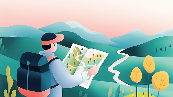 JPG 모자 남자 여행 지도 일러스트 자연 산 한명 풍경 성인 초록색 하이킹 등산객 등산가방 산행 길찾기 성인남자한명만 국내일러스트 AI일러스트 AI콘텐츠 1 잡화 컬러 가방 레저 사람 등산 생태계 남자한명만 성인남자만 파일형식