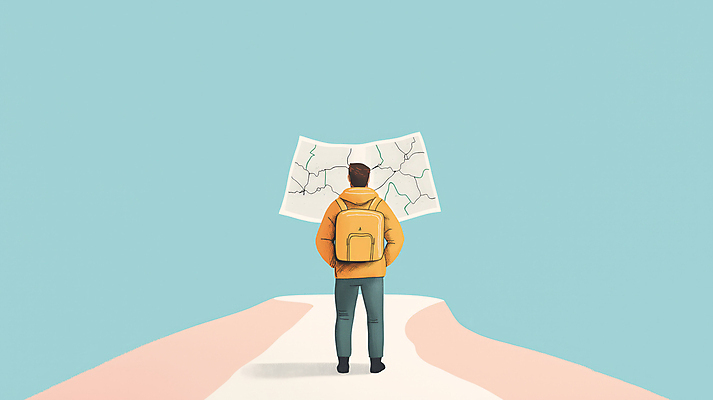 JPG 남자 여행 지도 일러스트 자연 한명 성인 파란색 하이킹 등산객 등산가방 산행 길찾기 등산로 성인남자한명만 국내일러스트 AI일러스트 AI콘텐츠 1 컬러 가방 레저 사람 등산 생태계 남자한명만 성인남자만 파일형식