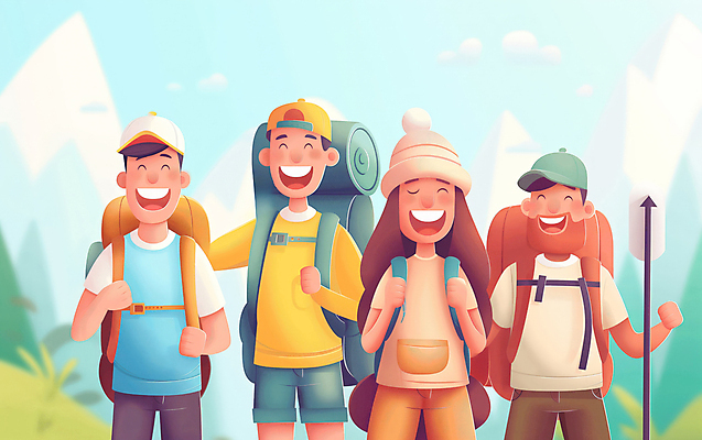 JPG 모자 여자 남자 행복 일러스트 자연 산 웃음 풍경 성인 취미 세명 컬러풀 우정 등산 하이킹 그룹 등산객 등산가방 등산스틱 성인만 국내일러스트 AI일러스트 AI콘텐츠 잡화 감정 컬러 가방 레저 표정 사람 친구 트래킹 생태계 등산용품 파일형식