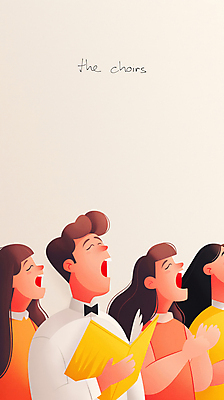 JPG 여자 남자 음악 일러스트 협력 웃음 여러명 성인 공연 무대 악보 합창 베이지색 합창단 성인만 국내일러스트 AI일러스트 AI콘텐츠 컬러 다수 노래 문화예술 표정 사람 이벤트 그룹 파일형식