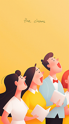 JPG 여자 남자 음악 일러스트 협력 웃음 여러명 성인 노란색 공연 무대 악보 합창 합창단 성인만 국내일러스트 AI일러스트 AI콘텐츠 컬러 다수 노래 문화예술 표정 사람 이벤트 그룹 파일형식