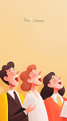 JPG 여자 남자 음악 일러스트 협력 웃음 여러명 성인 노란색 공연 무대 악보 합창 합창단 성인만 국내일러스트 AI일러스트 AI콘텐츠 컬러 다수 노래 문화예술 표정 사람 이벤트 그룹 파일형식