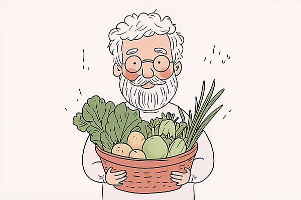 JPG 할아버지 노년 남자 안경 농업 채소 일러스트 수염 한명 웃음 들기 초록색 바구니 유기농 노인남자한명만 국내일러스트 AI일러스트 AI콘텐츠 1 웰빙 잡화 산업 컬러 모션 표정 사람 성인 남자한명만 노인남자만 파일형식